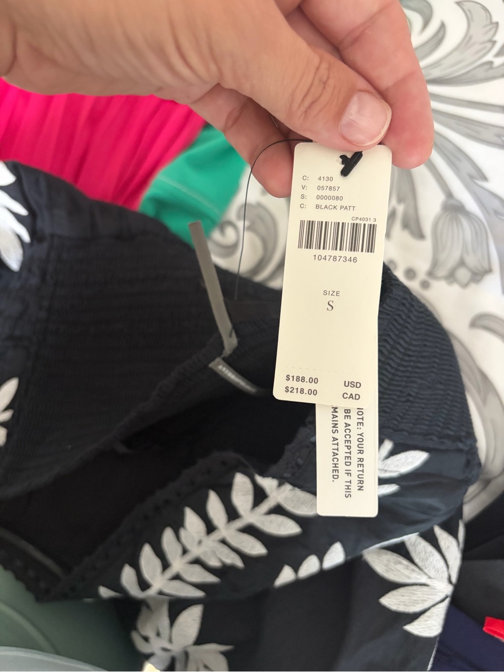 Anthropologie Black Skirt with White Leaf Embroidery